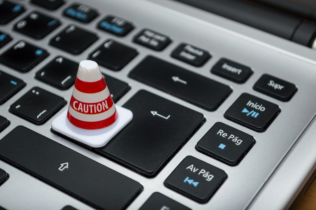 Caution cone on a keyboard